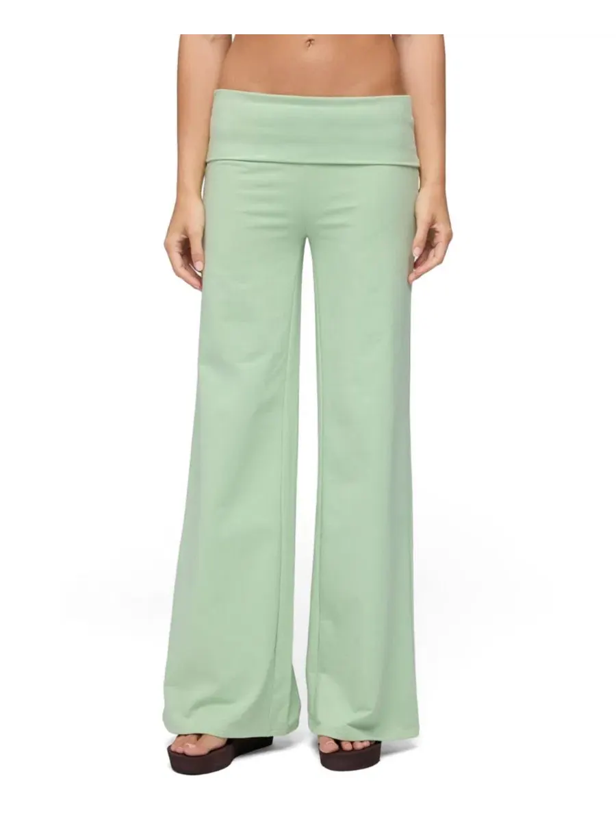 Широкие брюки с отворотом Cammy Wide Leg Foldover Pants Edikted — изображение 1 из 5, зеленый