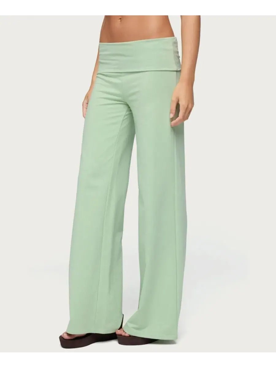 Широкие брюки с отворотом Cammy Wide Leg Foldover Pants Edikted — изображение 4 из 5, зеленый