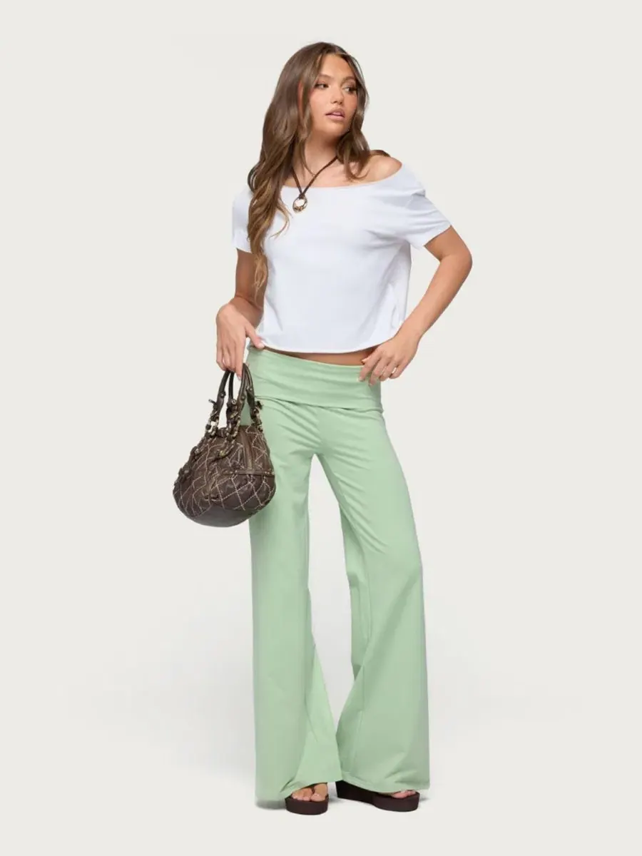 Широкие брюки с отворотом Cammy Wide Leg Foldover Pants Edikted — изображение 5 из 5, зеленый