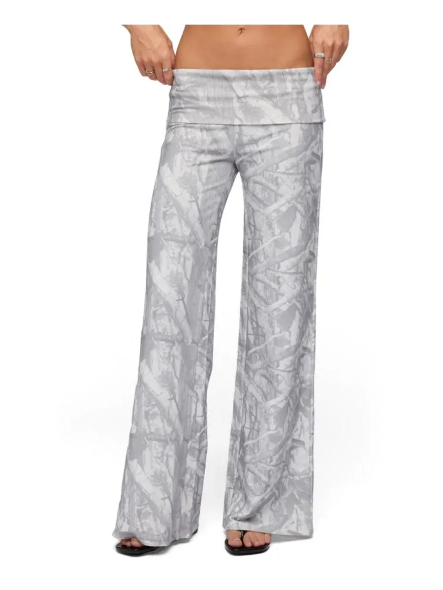 Брюки клеш с завышенной талией, без пояса, Cammy Wide Leg Foldover Pants Edikted — изображение 1 из 5, серый