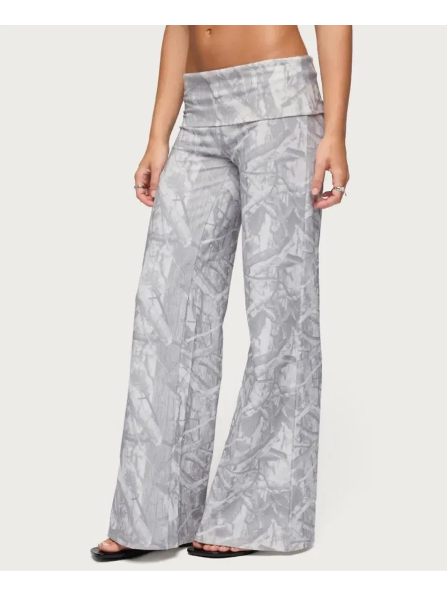 Брюки клеш с завышенной талией, без пояса, Cammy Wide Leg Foldover Pants Edikted — изображение 4 из 5, серый