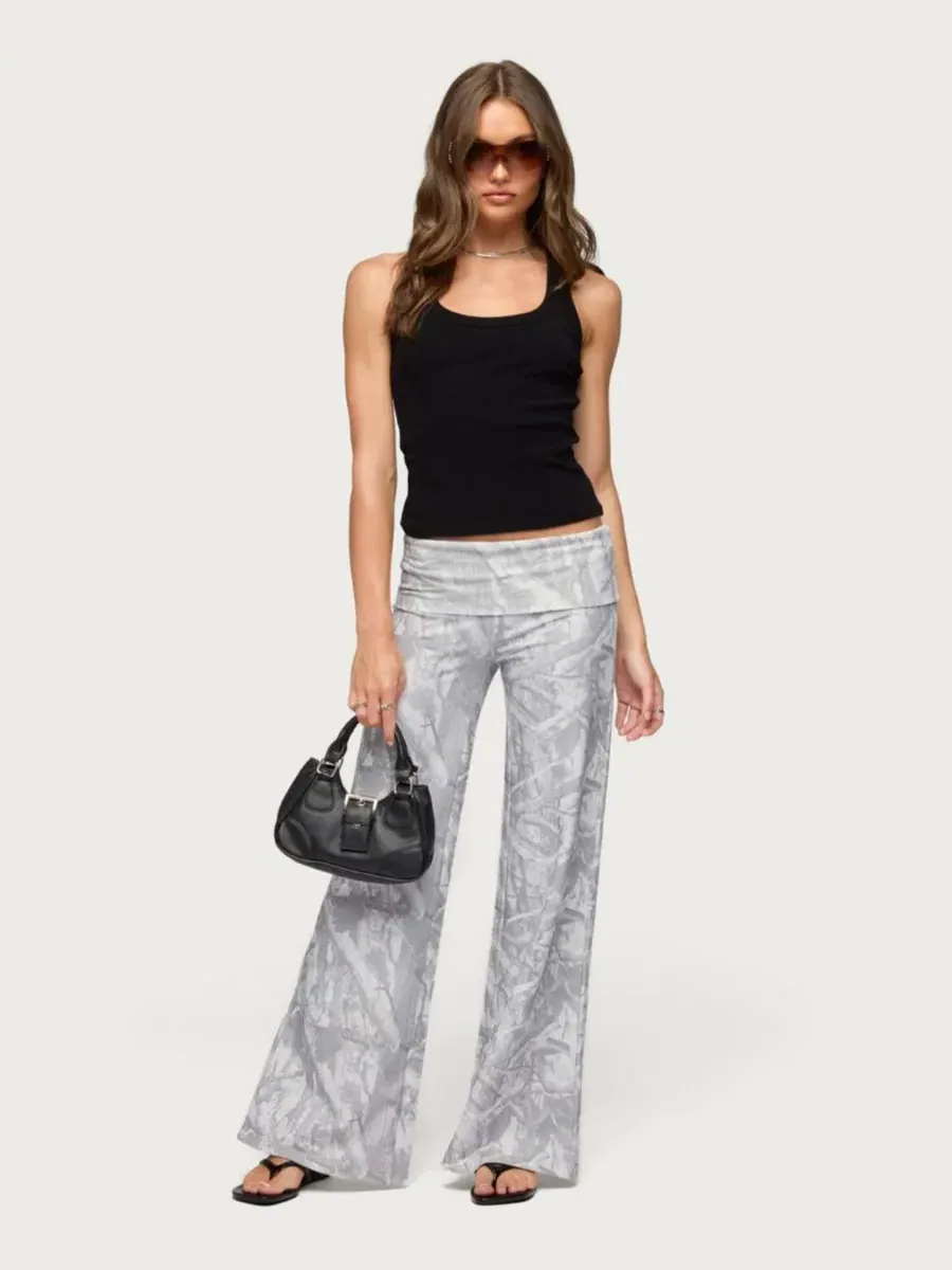 Брюки клеш с завышенной талией, без пояса, Cammy Wide Leg Foldover Pants Edikted — изображение 5 из 5, серый
