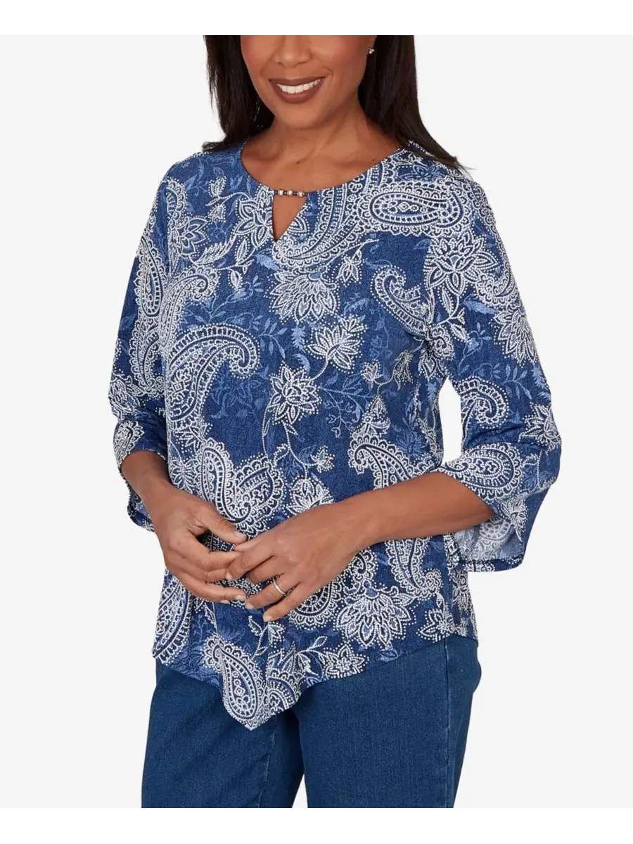 Топ с принтом Petite Paisley Puff Printed Alfred Dunner — изображение 2 из 5, джинсовый синий