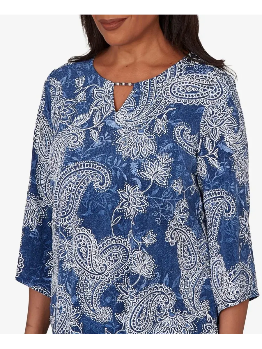 Топ с принтом Petite Paisley Puff Printed Alfred Dunner — изображение 4 из 5, джинсовый синий