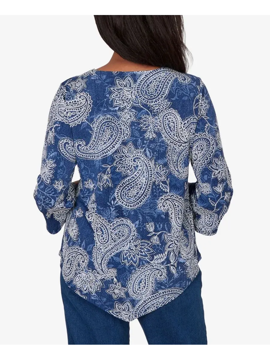Топ с принтом Petite Paisley Puff Printed Alfred Dunner — изображение 5 из 5, джинсовый синий