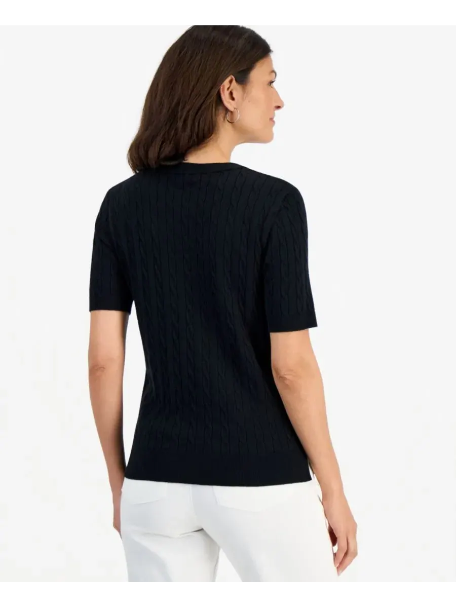 Свитер с косами с коротким рукавом Style & Co — изображение 3 из 3, глубокий черный