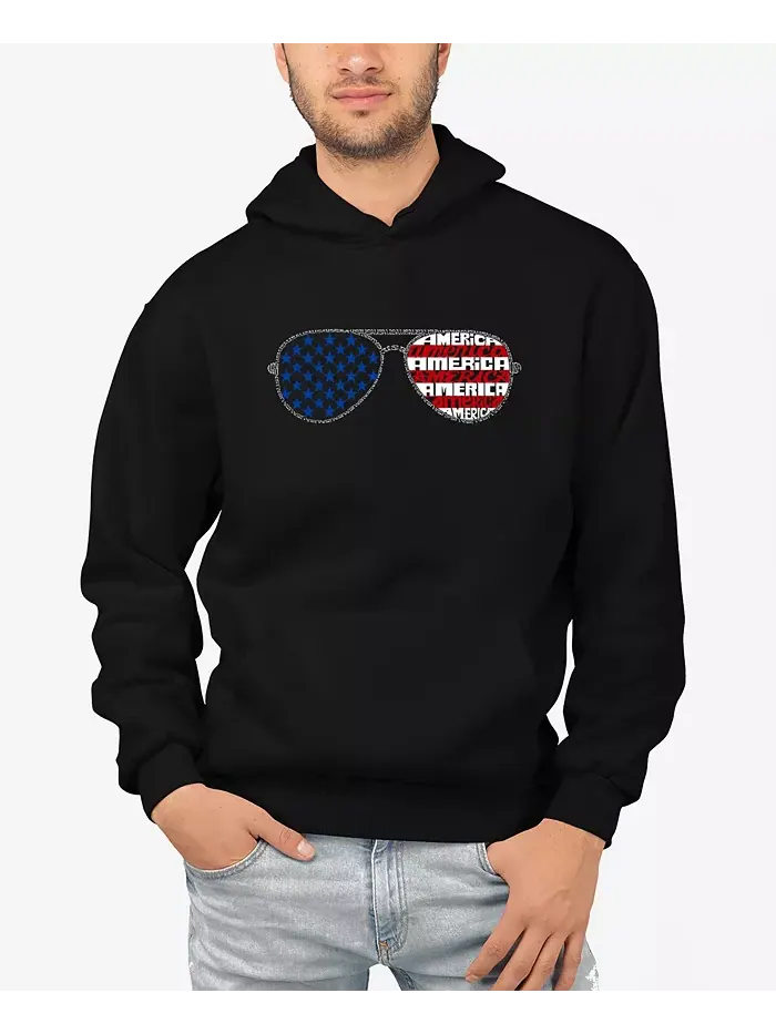 Мужская худи с капюшоном "Americana Sunglasses" в стиле word art LA Pop Art — изображение 1 из 3, черный