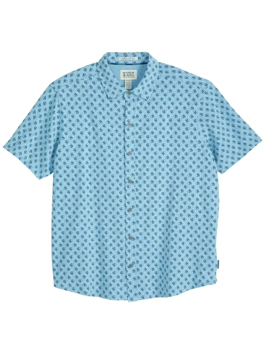 Мужская рубашка с коротким рукавом и принтом, модель Micro Print SCOTCH & SODA — изображение 1 из 3, синий