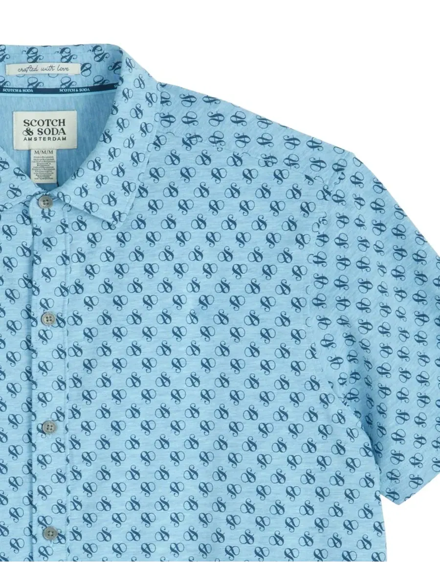 Мужская рубашка с коротким рукавом и принтом, модель Micro Print SCOTCH & SODA — изображение 3 из 3, синий