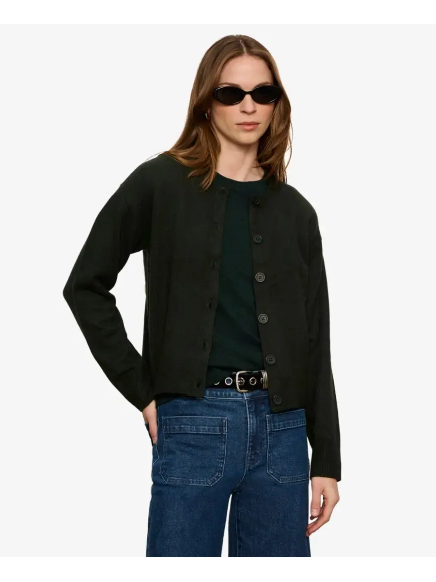 Кардиган полуприталенный с круглым вырезом, Petite Must-Have Semi-Cropped Cardigan Sanctuary — изображение 1 из 6, лесной