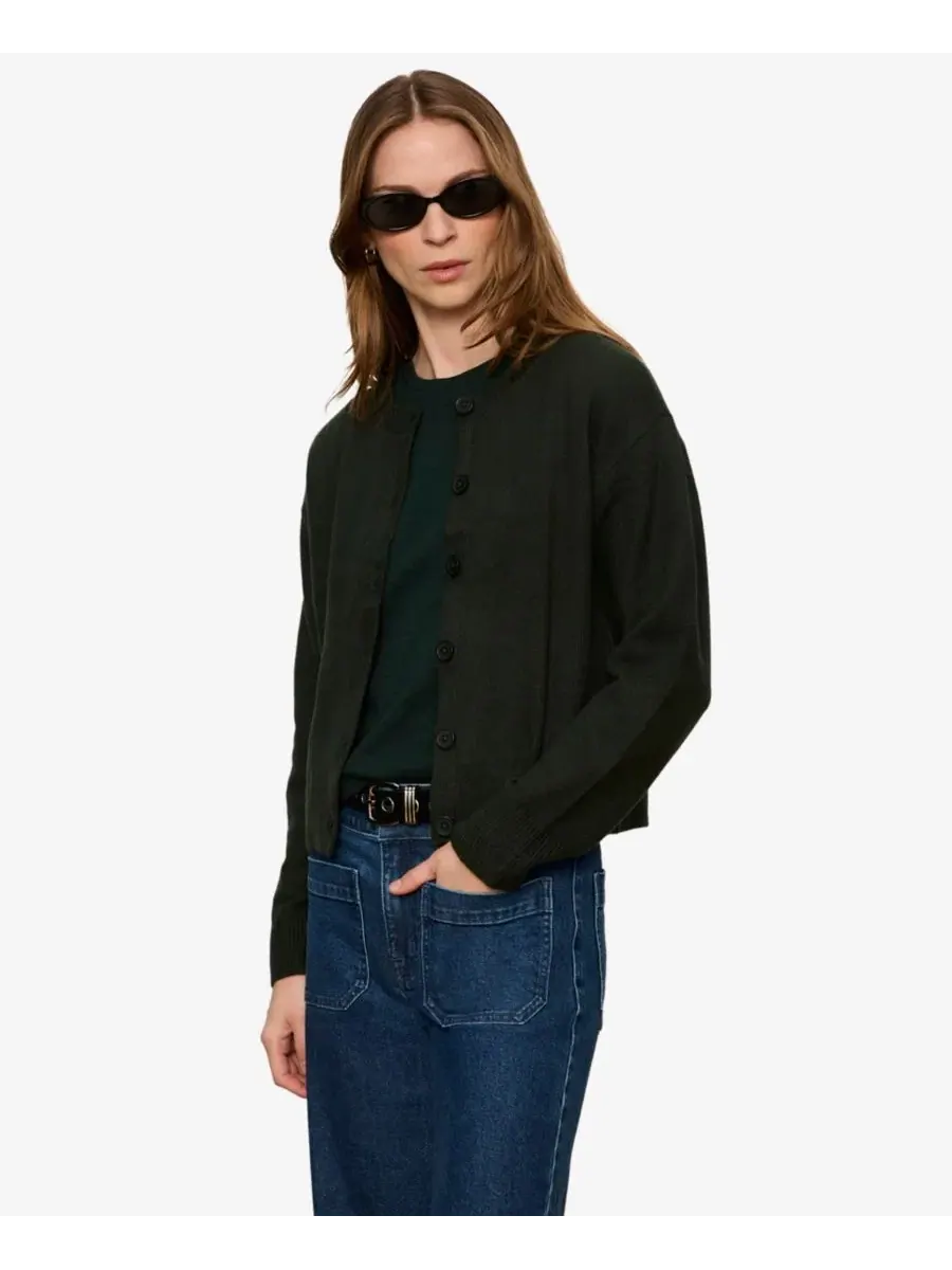 Кардиган полуприталенный с круглым вырезом, Petite Must-Have Semi-Cropped Cardigan Sanctuary — изображение 3 из 6, лесной