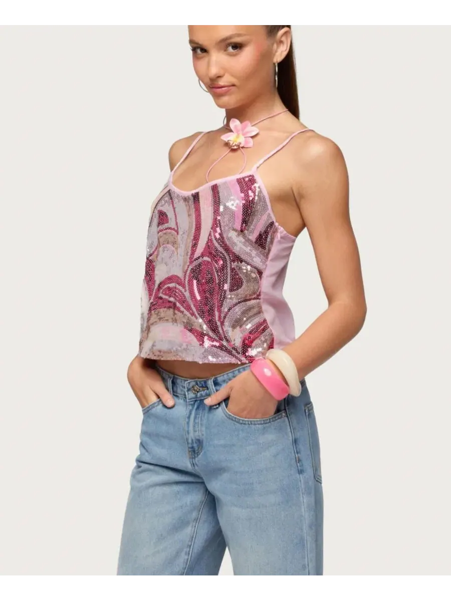Топ для женщин Ceren Abstract Sequin Edikted — изображение 3 из 5, розовый