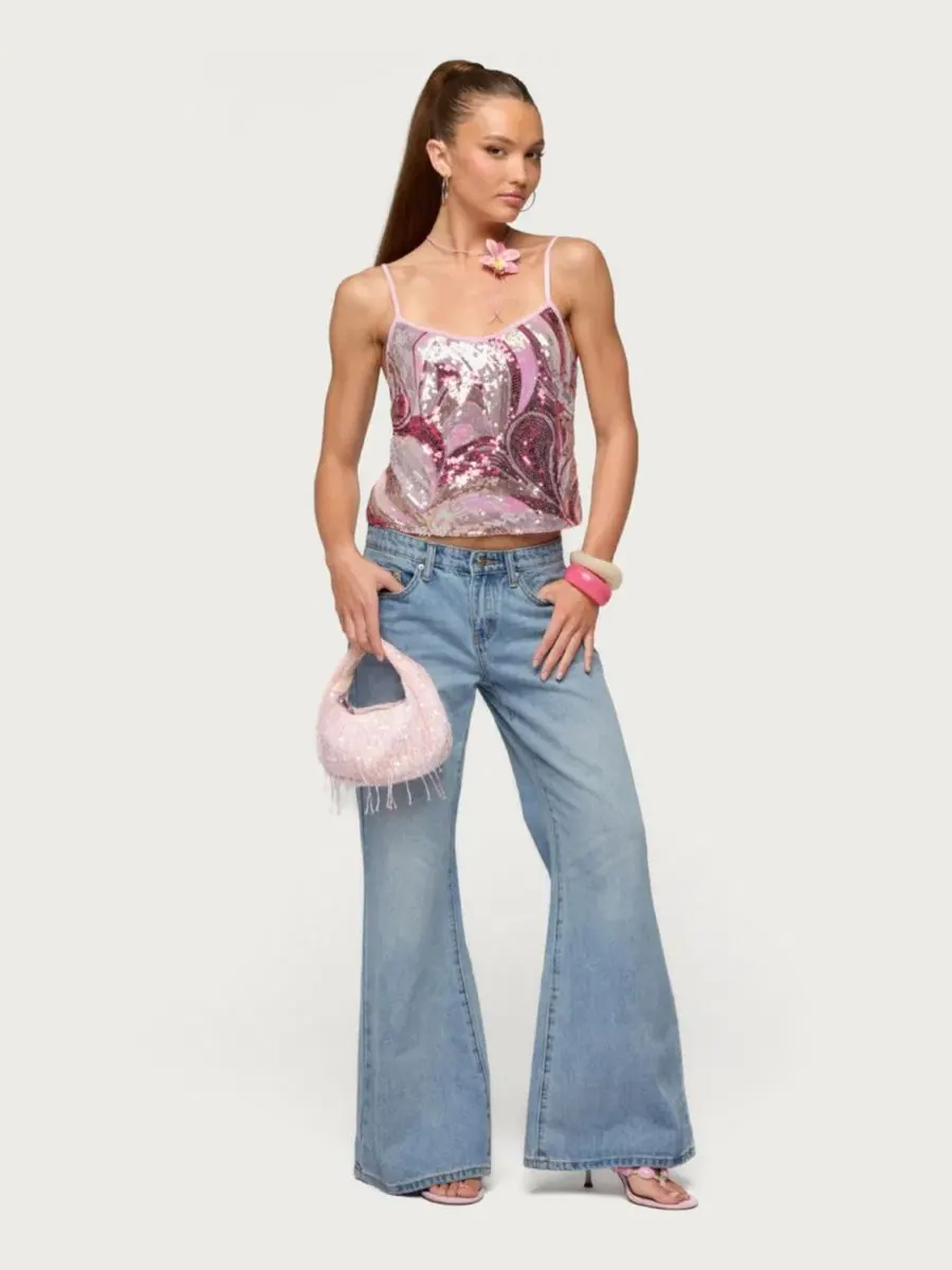 Топ для женщин Ceren Abstract Sequin Edikted — изображение 5 из 5, розовый