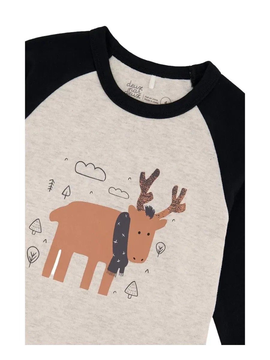 Комплект пижамы из хлопка с принтом Elk Deux par Deux — изображение 6 из 7, бежевый