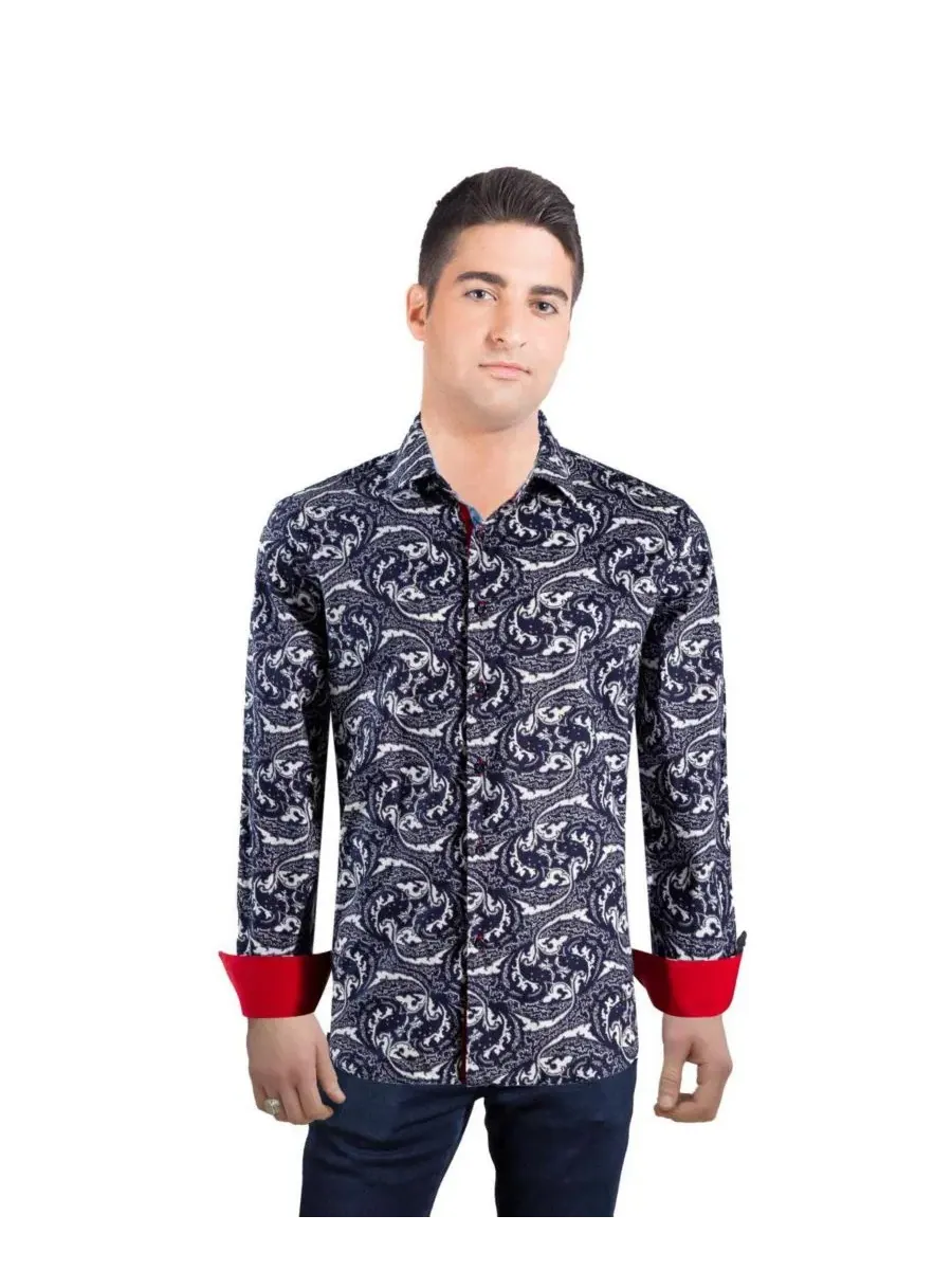 Мужская рубашка с принтом пейсли, slim fit Elie Balleh — изображение 1 из 4, темно-синий