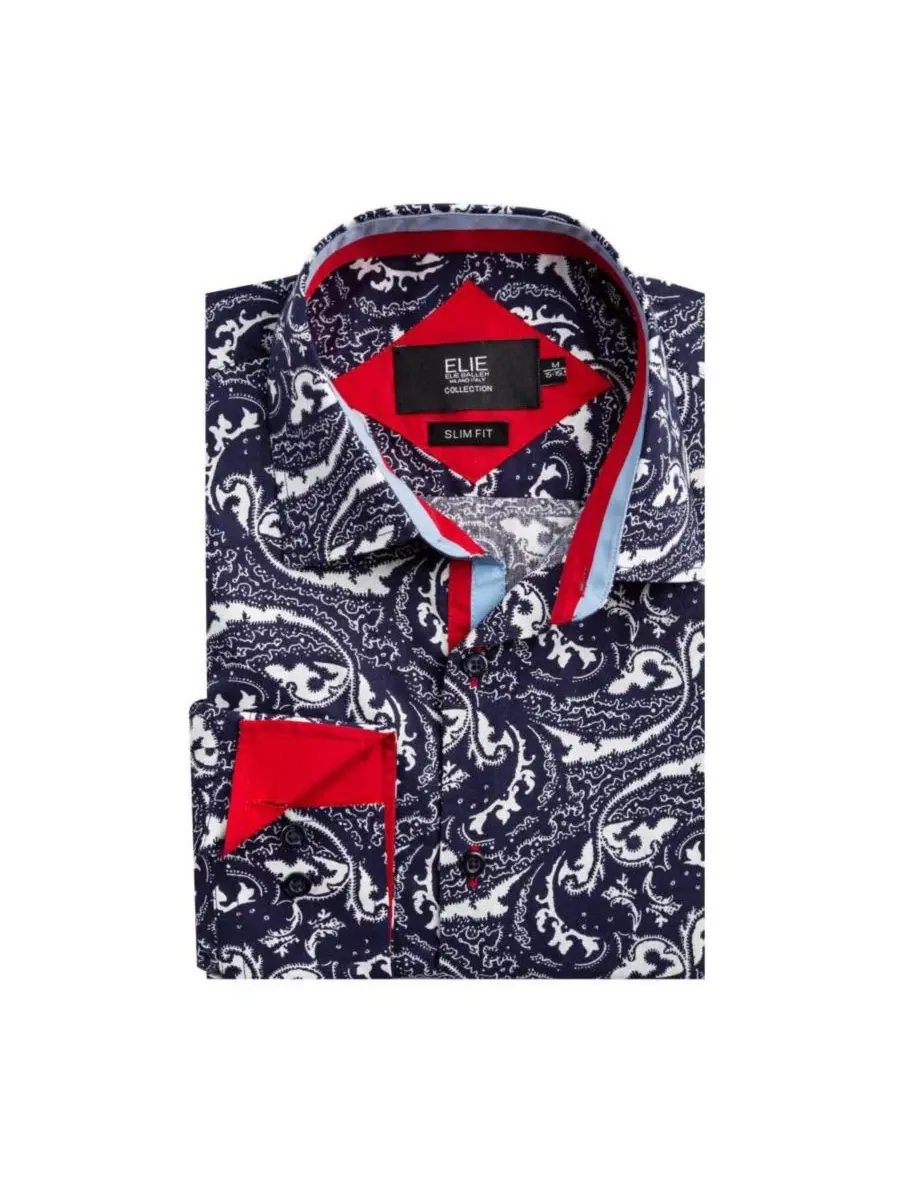 Мужская рубашка с принтом пейсли, slim fit Elie Balleh — изображение 3 из 4, темно-синий