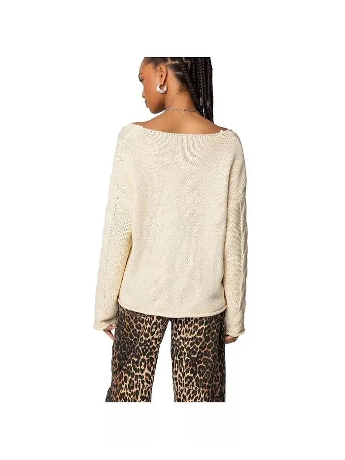 Женский свитер Inga oversize с косами Edikted — изображение 3 из 5, бежевый
