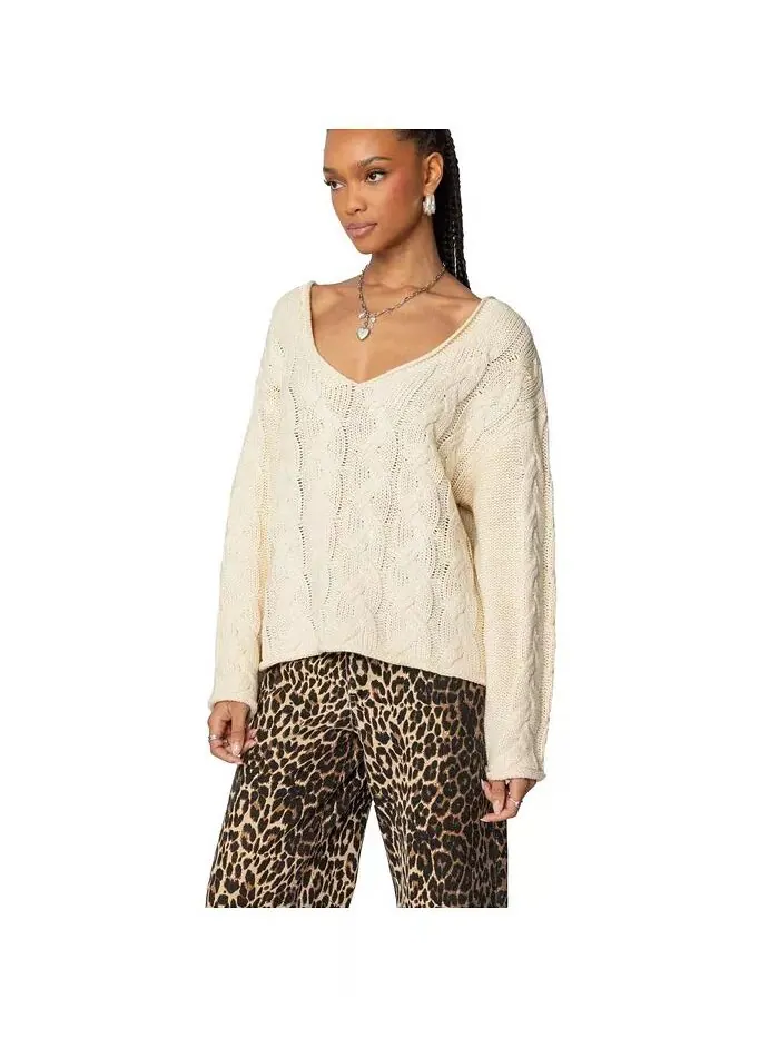 Женский свитер Inga oversize с косами Edikted — изображение 4 из 5, бежевый