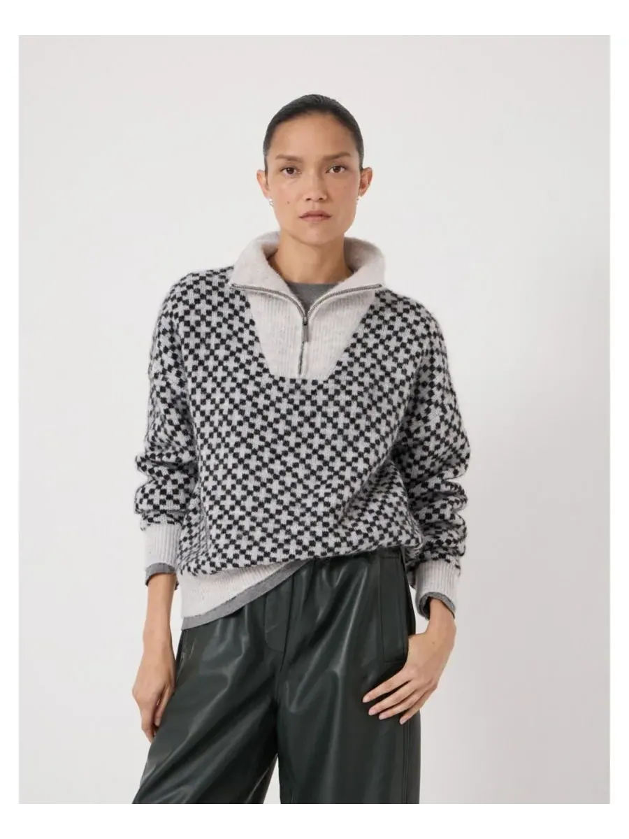 Женский джемпер Juno Quarter Zip Mono Jacquard Hush — изображение 1 из 8, светлый серый