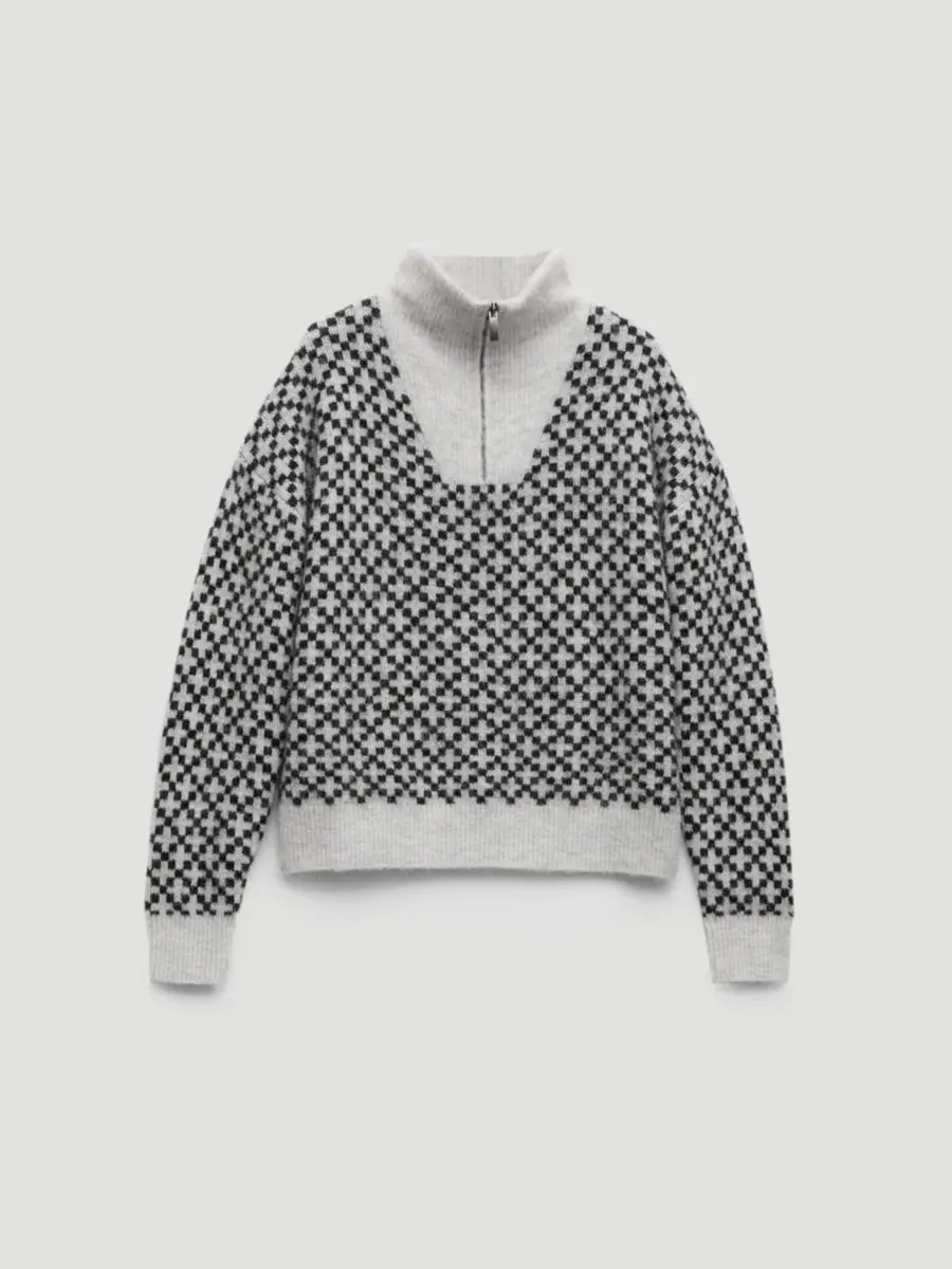 Женский джемпер Juno Quarter Zip Mono Jacquard Hush — изображение 6 из 8, светлый серый