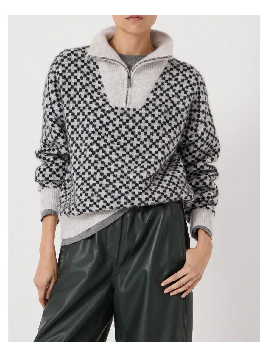 Женский джемпер Juno Quarter Zip Mono Jacquard Hush — изображение 7 из 8, светлый серый
