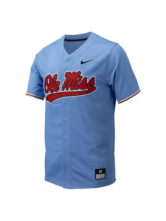 Мужская бейсбольная джерси Ole Miss Rebels с полной застежкой на пуговицы (реплика) Nike — изображение 5 из 5, бежевый