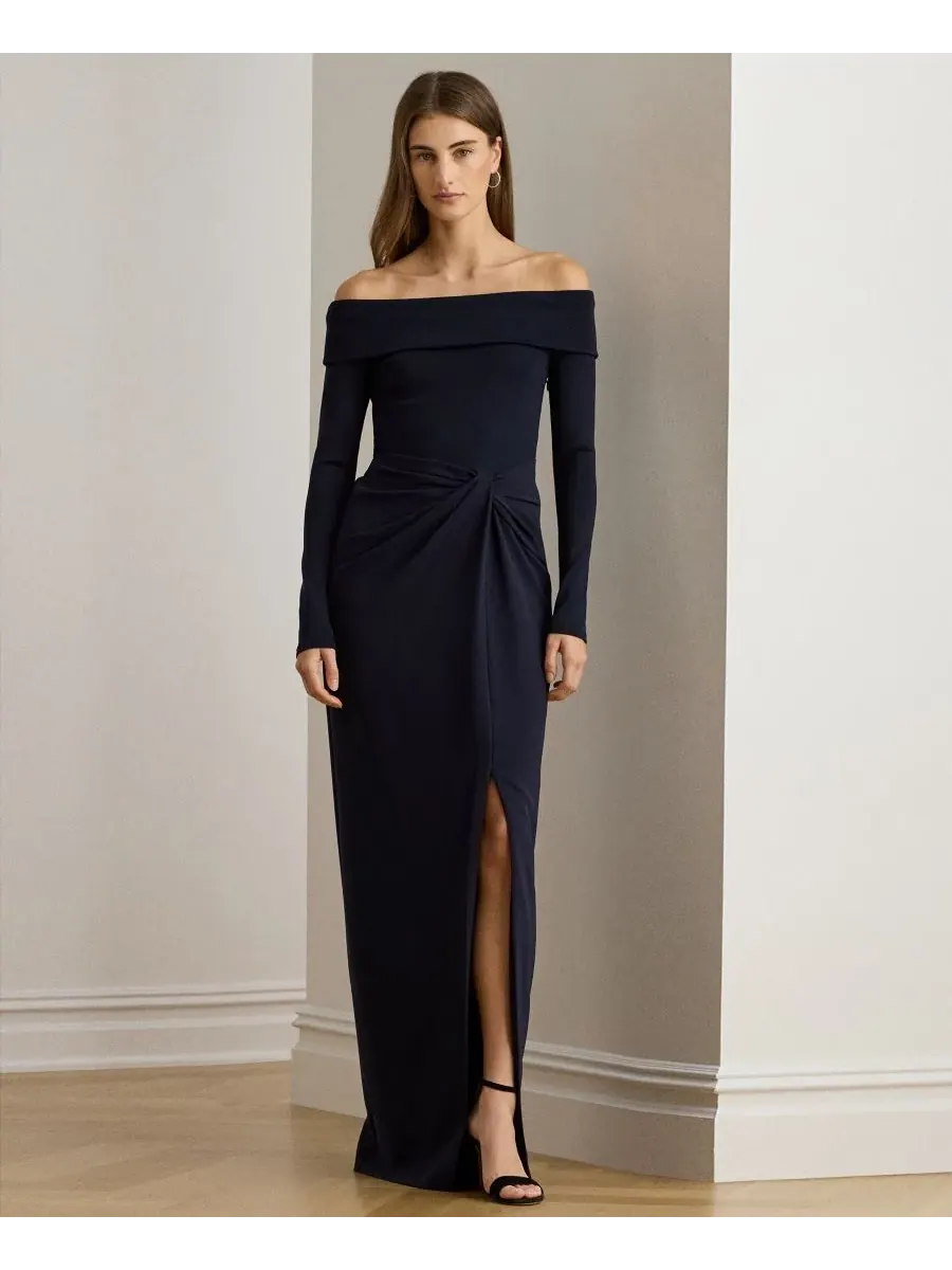 Женское трикотажное платье в рубчик с открытыми плечами Lauren Ralph Lauren