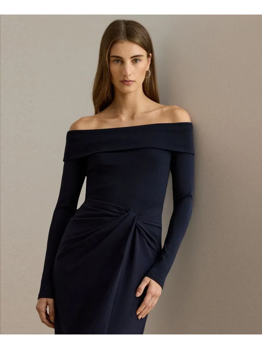 Женское трикотажное платье в рубчик с открытыми плечами Lauren Ralph Lauren — изображение 2 из 4, темно-синий