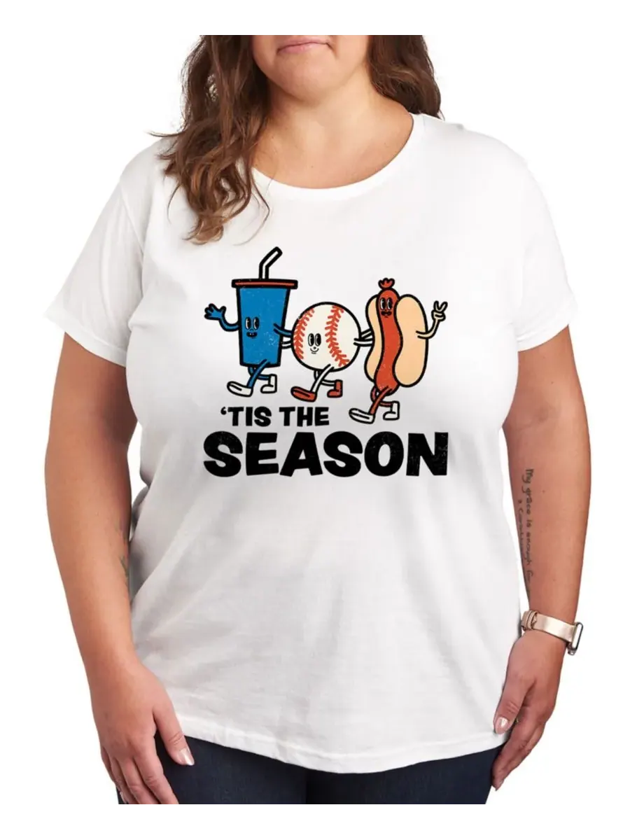 Футболка большого размера с графическим принтом "Tis the Season" и круглым вырезом Hybrid Apparel — изображение 1 из 3, белый