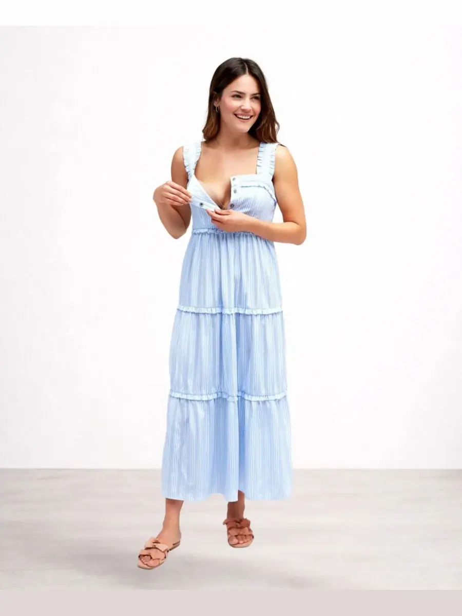 Длинное платье для беременных и кормящих мам Emma Nom Maternity, темно-синяя полоса