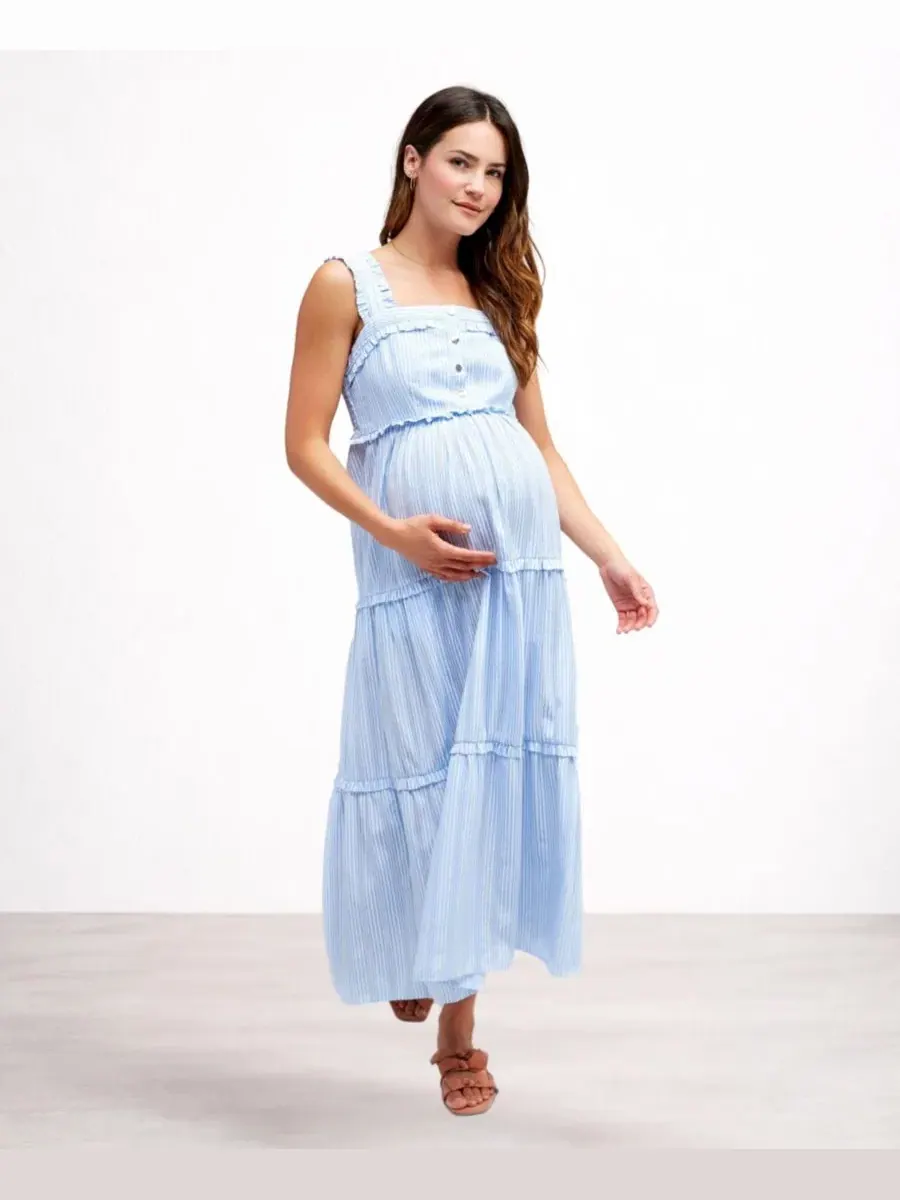 Длинное платье для беременных и кормящих мам Emma Nom Maternity, темно-синяя полоса — изображение 2 из 3, темно-синий