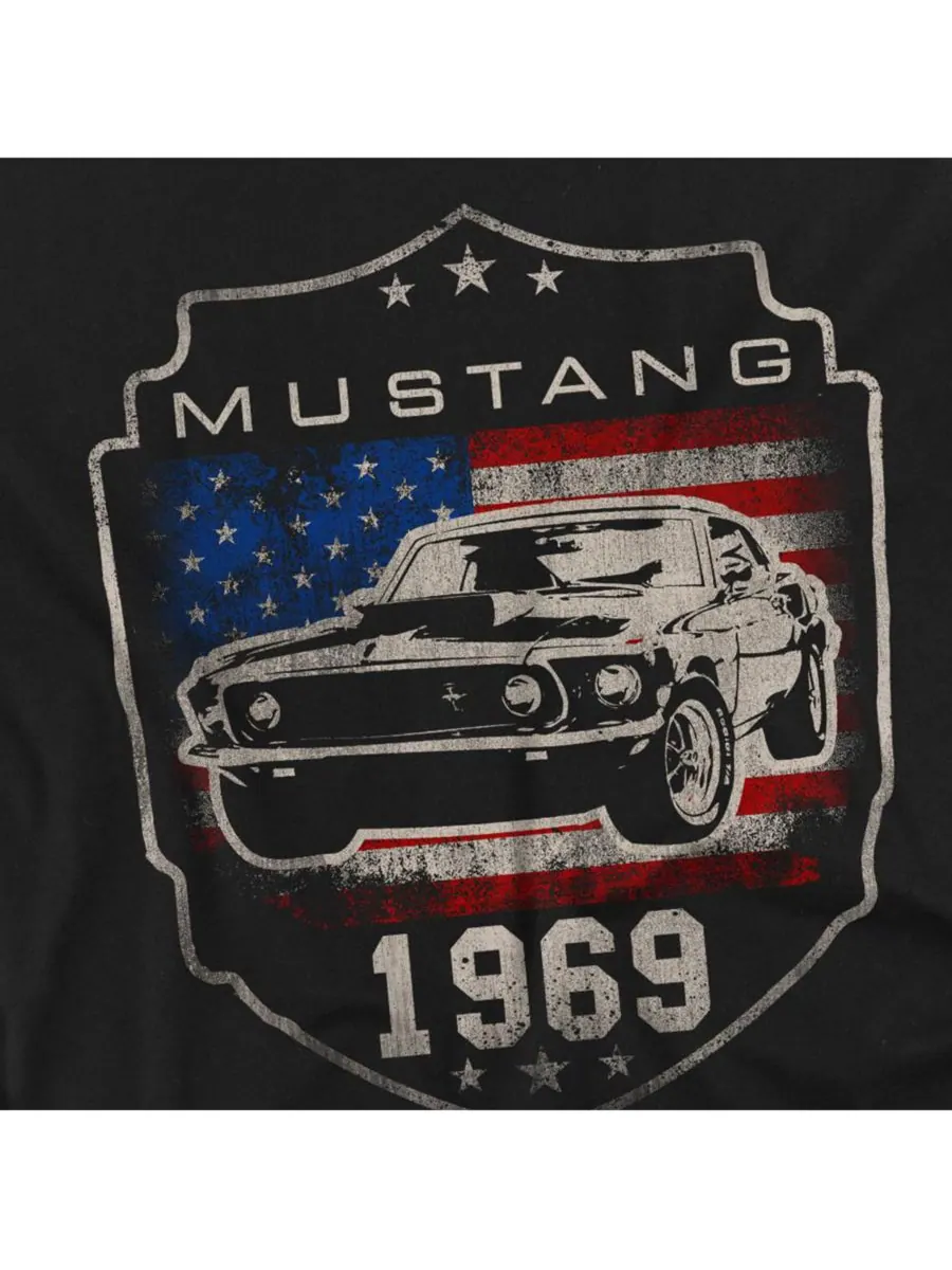 Мужская футболка с флагом Ford 1969 года Mustang — изображение 2 из 3, черный