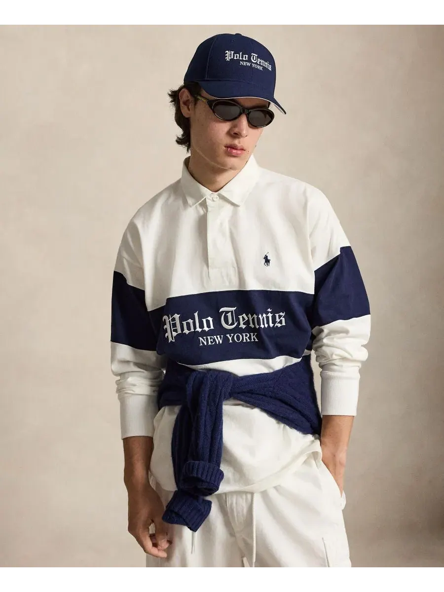 Мужская рубашка-поло из хлопка с принтом Polo Tennis US Open Polo Ralph Lauren — изображение 1 из 6, белый/темно-синий
