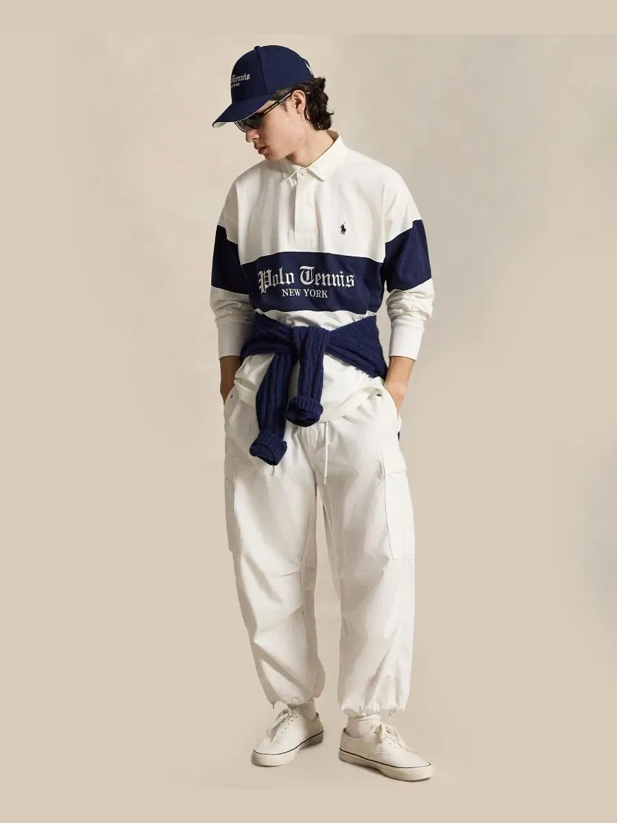 Мужская рубашка-поло из хлопка с принтом Polo Tennis US Open Polo Ralph Lauren — изображение 2 из 6, белый/темно-синий