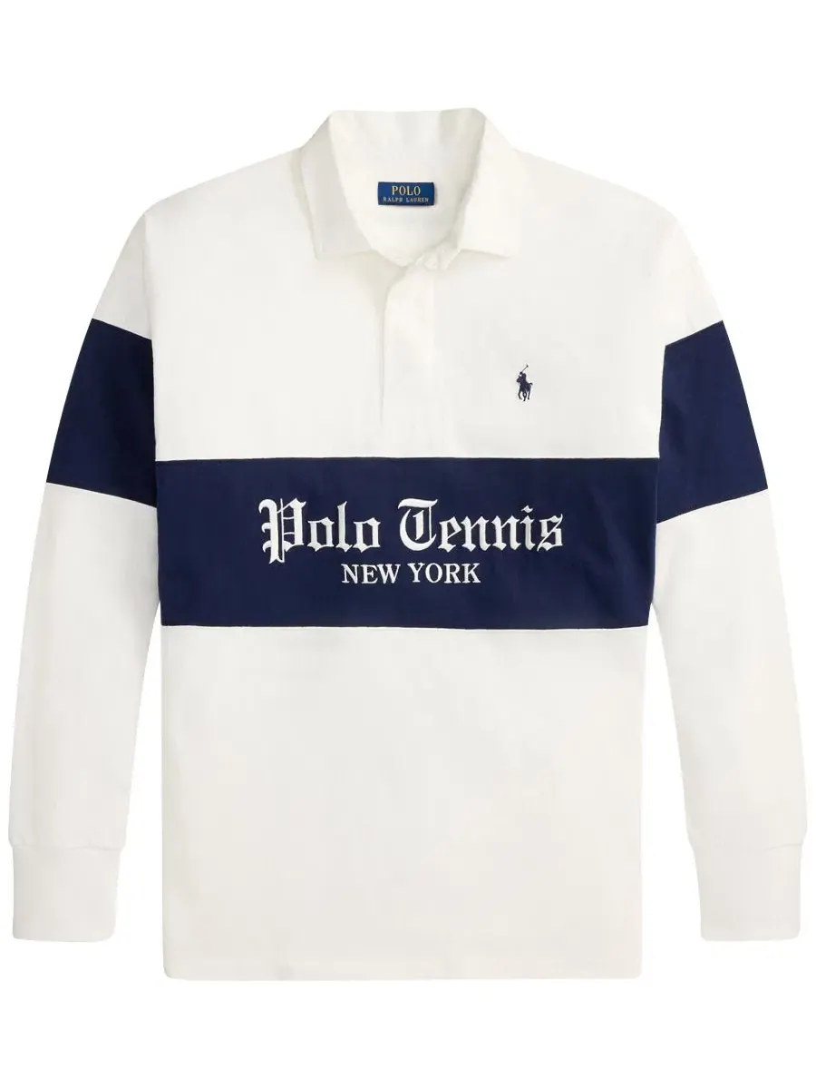Мужская рубашка-поло из хлопка с принтом Polo Tennis US Open Polo Ralph Lauren — изображение 5 из 6, белый/темно-синий