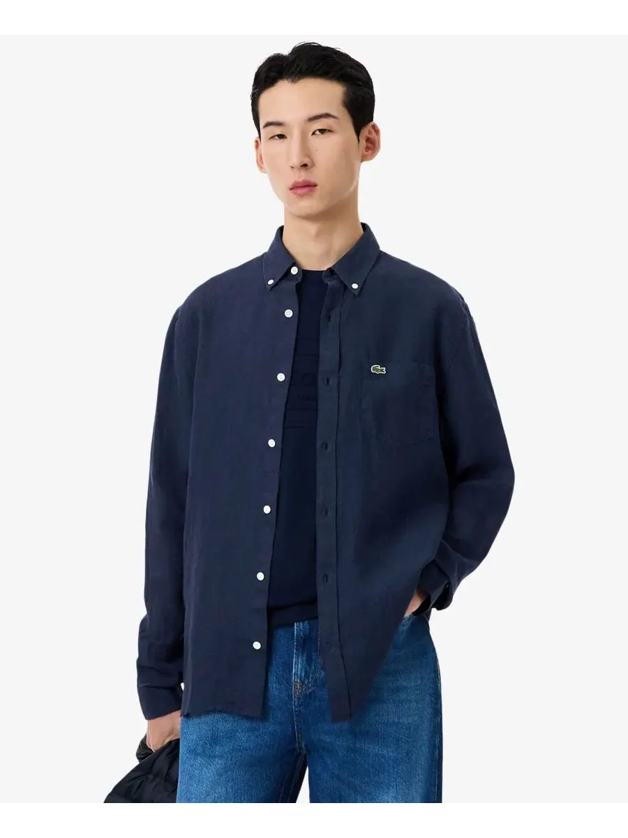 Рубашка мужская Lacoste льняная с длинным рукавом, прямой крой