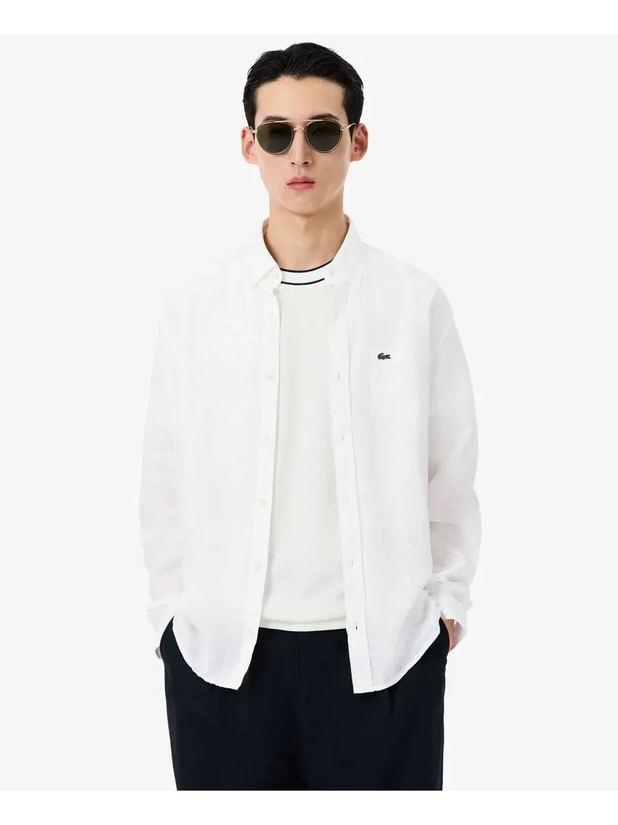 Рубашка мужская Lacoste льняная с длинными рукавами, прямой крой