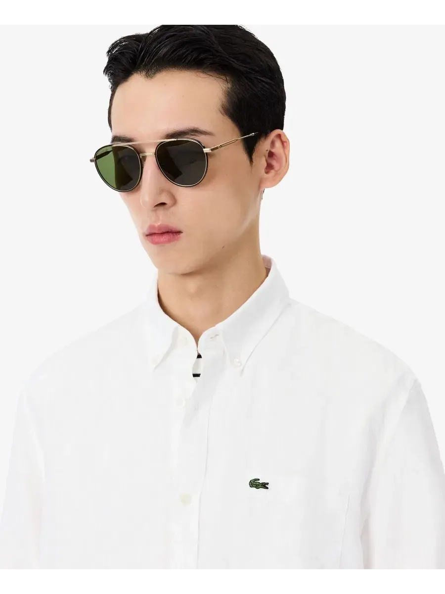 Рубашка мужская Lacoste льняная с длинными рукавами, прямой крой — изображение 3 из 5, белый