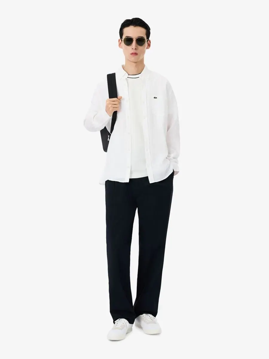 Рубашка мужская Lacoste льняная с длинными рукавами, прямой крой — изображение 4 из 5, белый