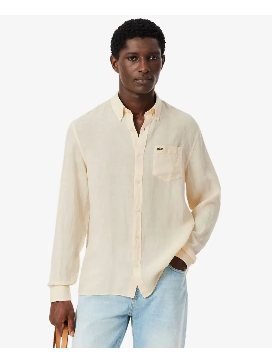 Рубашка мужская Lacoste льняная с длинными рукавами, прямого кроя — изображение 1 из 5, белый