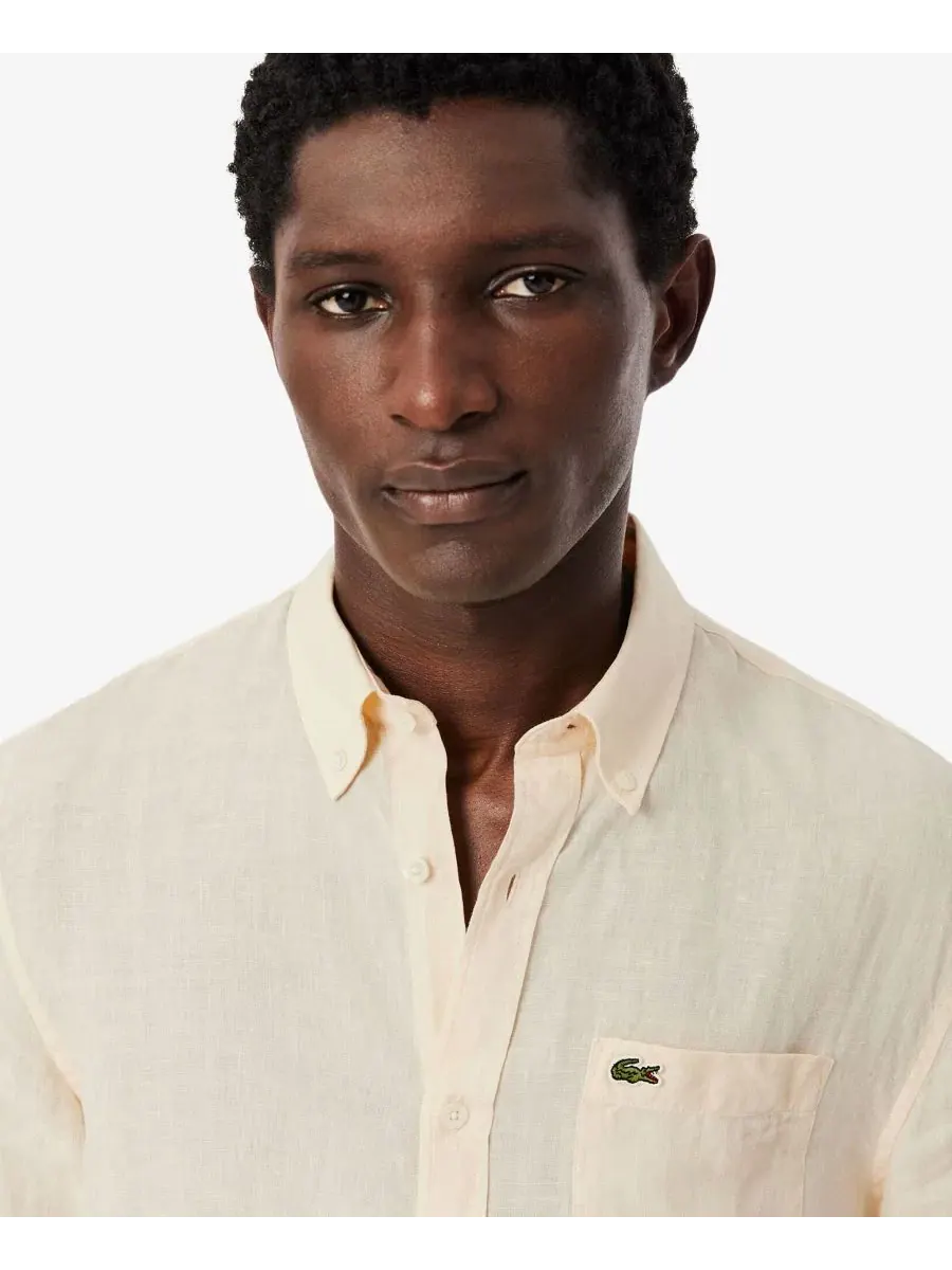 Рубашка мужская Lacoste льняная с длинными рукавами, прямого кроя — изображение 3 из 5, белый