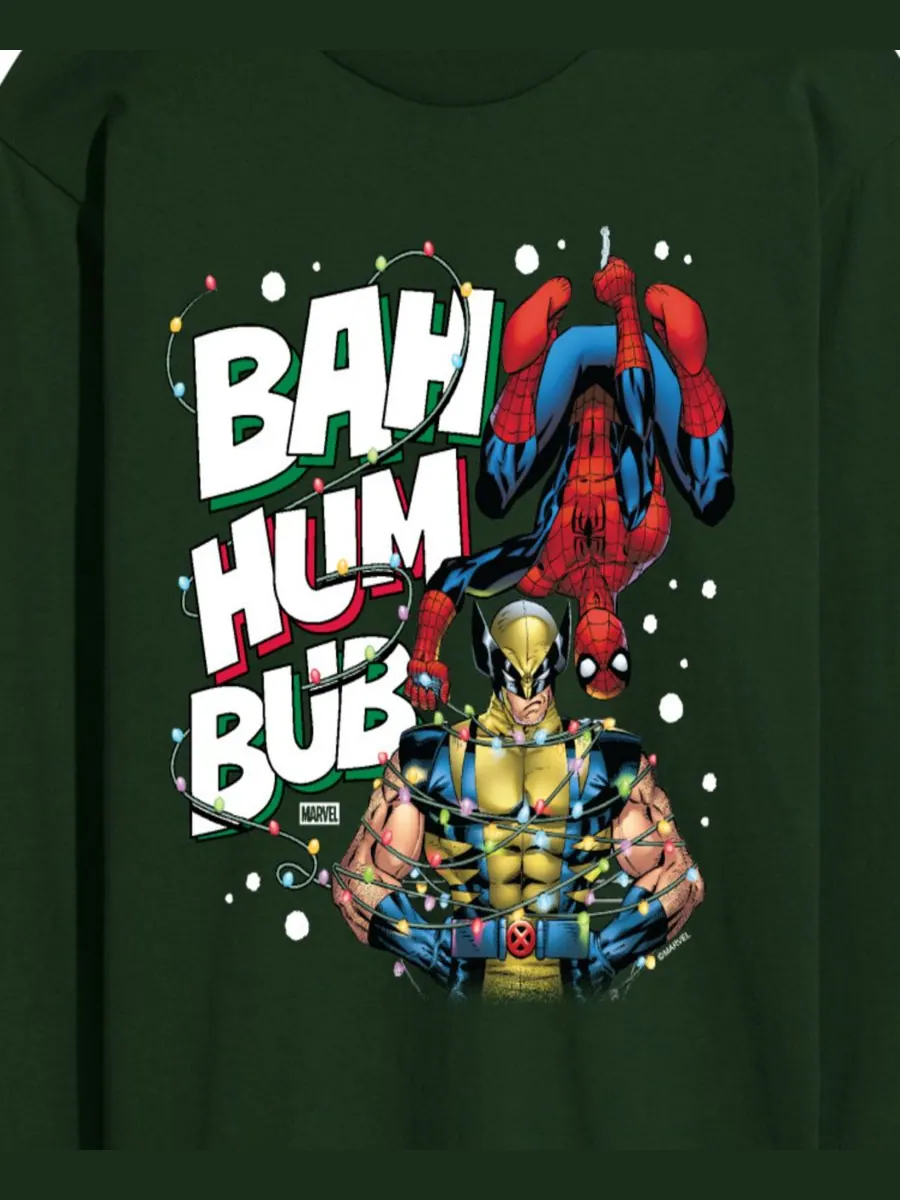 Мужская футболка с длинными рукавами Marvel Bah Hum Bub с изображением Росомахи и Человека-паука — изображение 2 из 3