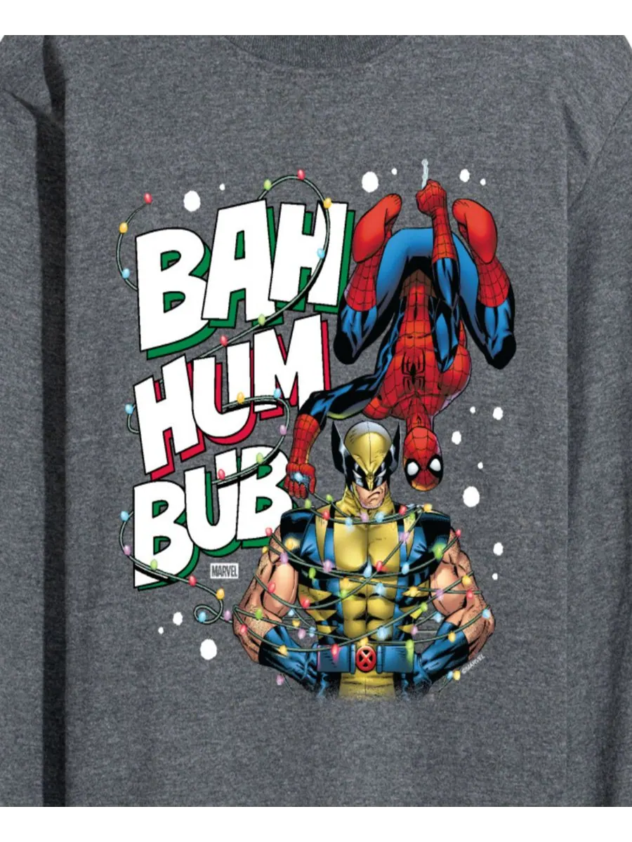 Мужская футболка с длинными рукавами Marvel Bah Hum Bub с изображением Росомахи и Человека-паука — изображение 2 из 3