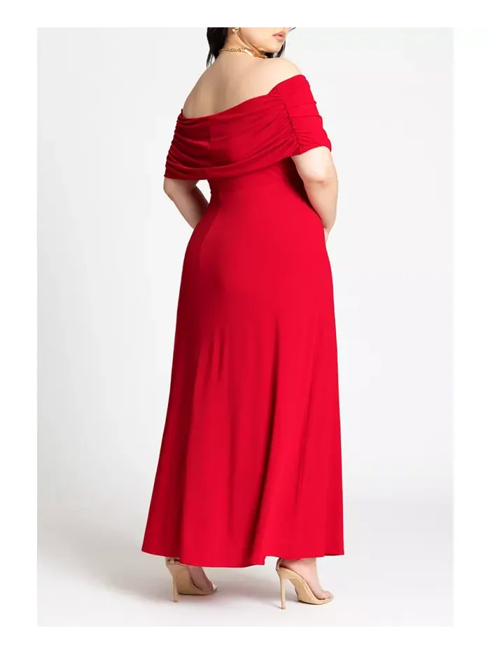 Платье макси с открытыми плечами Plus Size ELOQUII — изображение 3 из 3, красный
