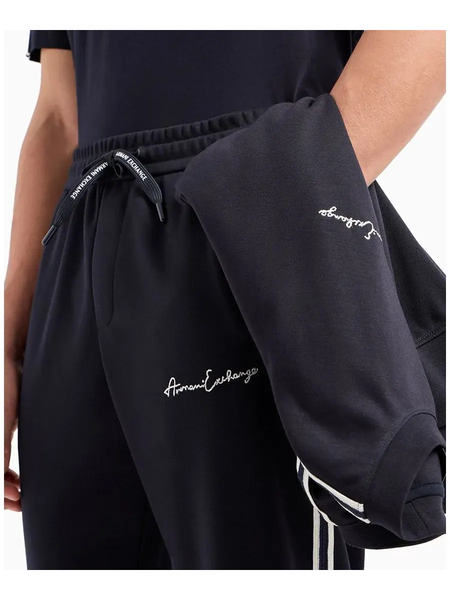 Мужские спортивные брюки в полоску с логотипом A|X Armani Exchange — изображение 3 из 5, темно-синий