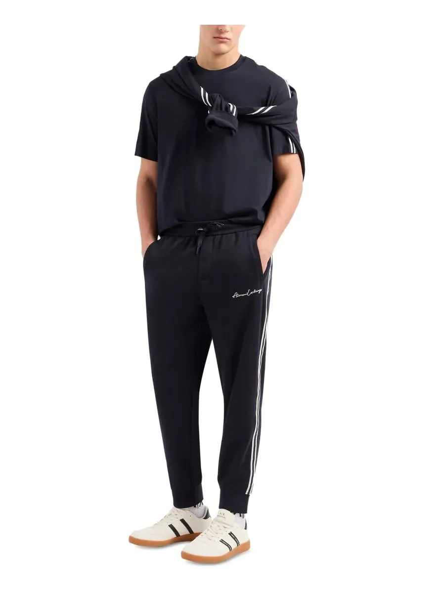 Мужские спортивные брюки в полоску с логотипом A|X Armani Exchange — изображение 4 из 5, темно-синий