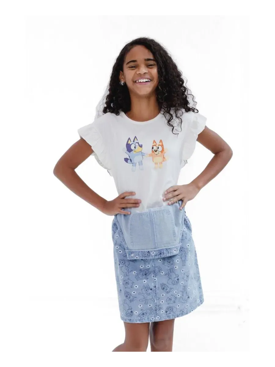 Комплект из футболки и деним-платья-комбинезона Bluey Bluey Bingo Denim Blue — изображение 3 из 3, джинсовый синий синий