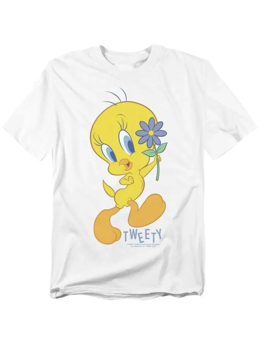 Мужская футболка с принтом Tweety Flower Looney Tunes — белый