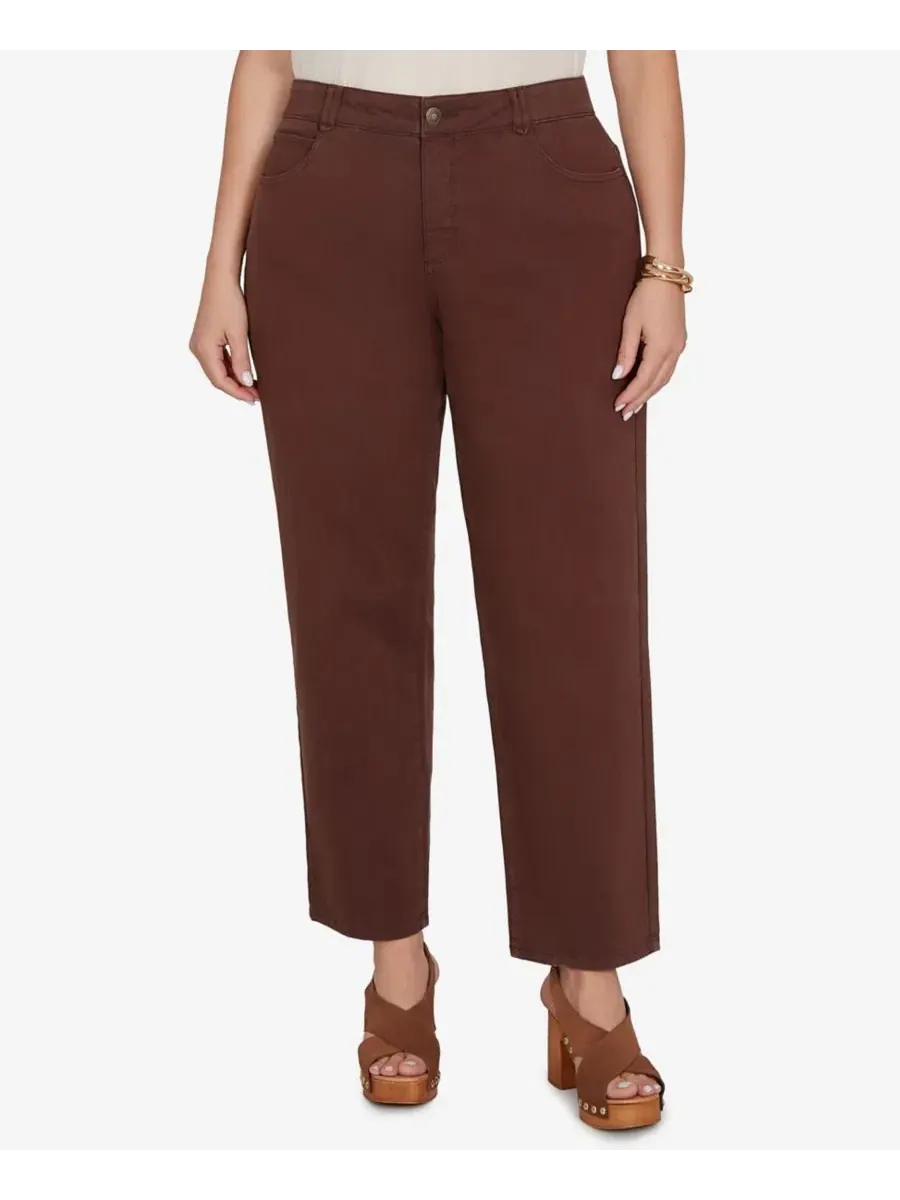 Брюки прямые из хлопкового денима Mid-Rise Straight Pants Ruby Rd. — изображение 1 из 5, коричневый