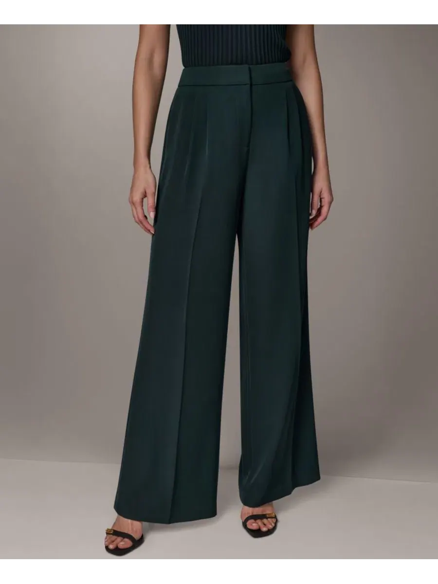 Брюки женские с широкими штанинами Mid-Rise Wide-Leg Pants Donna Karan New York — изображение 1 из 7, черный